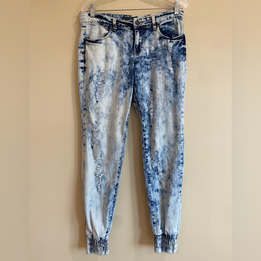 Royal Blue Distressed Acid Wash Jogger Denim Jeans Size 3